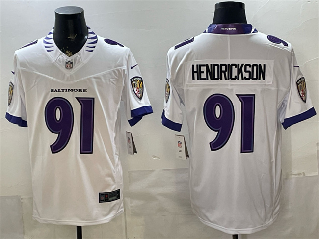Men's Baltimore Ravens  #91 Trey Hendrickson White 2026 F.U.S.E. Vapor Stitched Limited Football Jersey